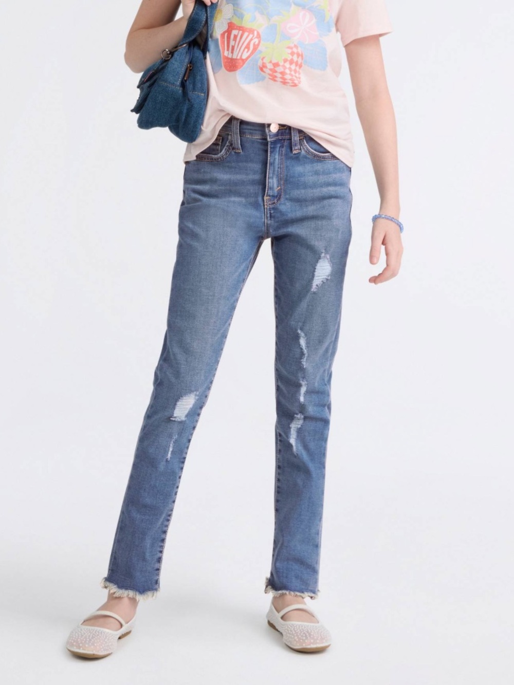 Girls Levis 720 High-Rise Skinny Jeans in Light Blue, Diatressed, Size 12, NWT